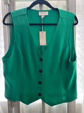 MELLODAY Kelly Green Button-Front Sleeveless Vest NEW NWT XL women's